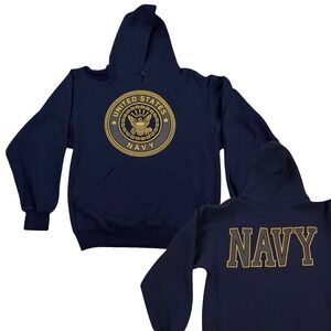 VTG US Navy SOFFE Hoodie Mens Small Blue Reflective Logo Sweatshirt Training Gym